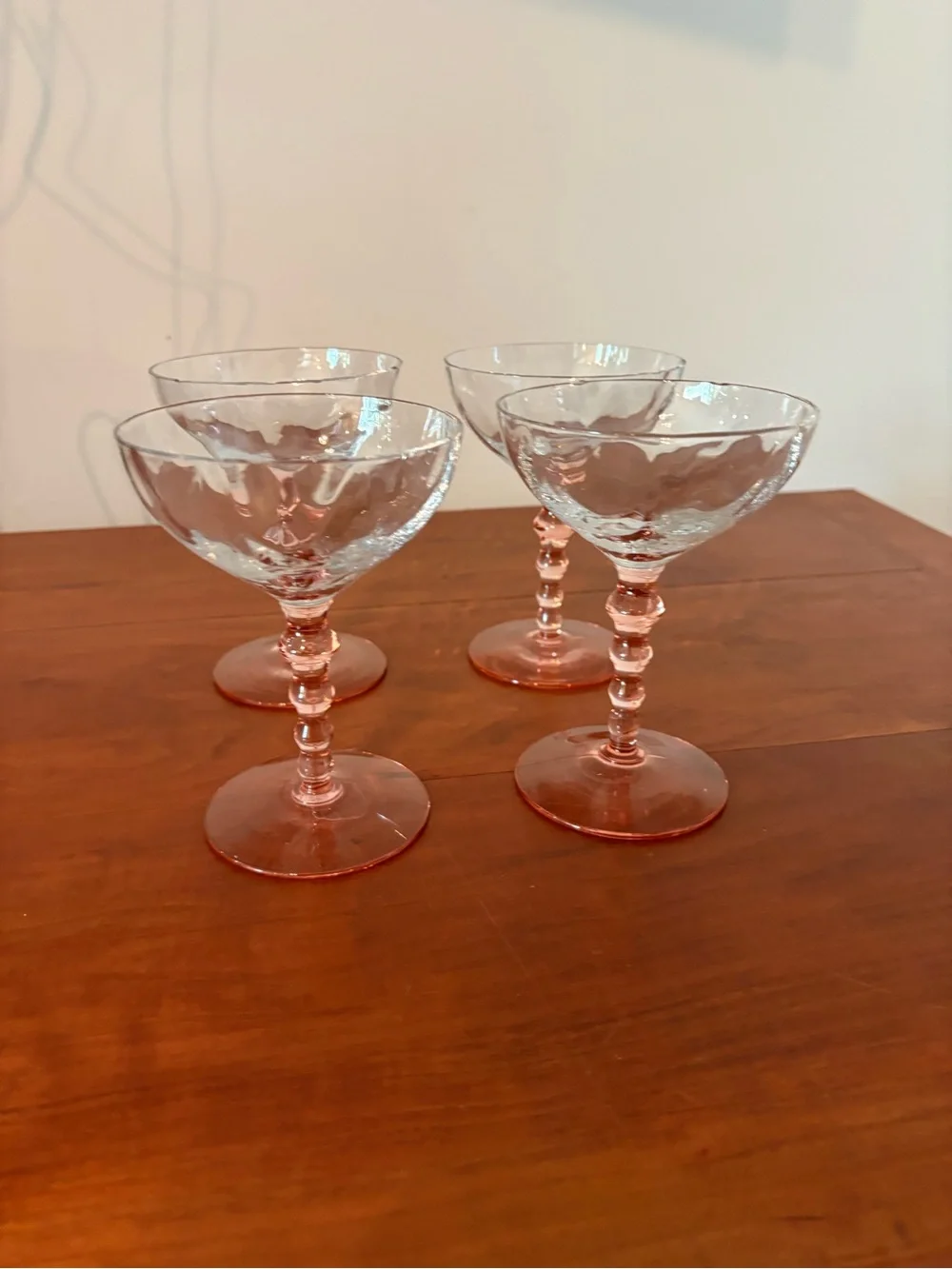 Pink Depression Glass Champagne Coupe Sherbet Glasses Set of 4